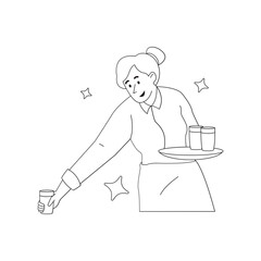 Waitress Labour Day Outline 2D Illustrations