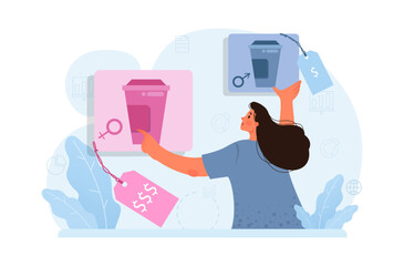 Pink tax concept. Gender based price discrimination. Higher price