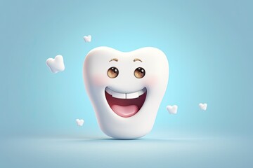 Cute happy cartoon tooth. Dental care. Generative AI