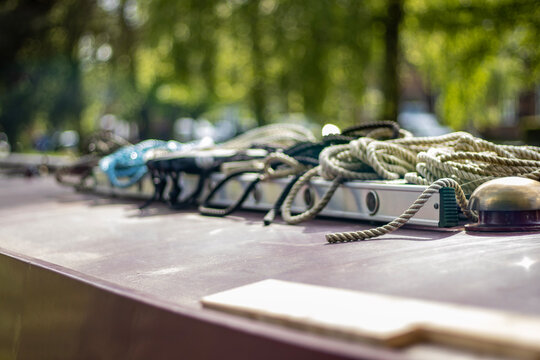 Ropes on roof of narrowboat