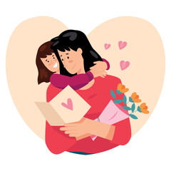Mother and Child Embracing Mothers Day Color 2D Illustrations