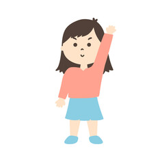 Brown Hair Girl Raising Hand