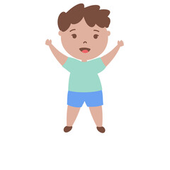 A Boy Raising Both Hands