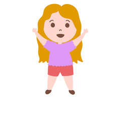 Blonde Hair Girl Raising Both Hands