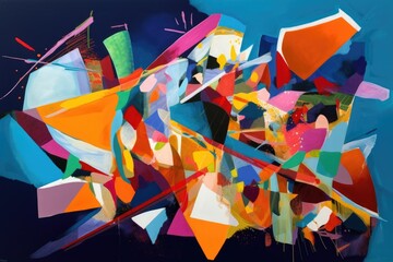 abstract painting with fragmented and deconstructed shapes in vibrant colors, created with generative ai
