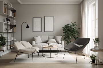 sample of clutter-free living room, with sleek furniture and minimal decor, created with generative ai