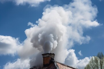 smoke billowing from the top of a chimney, rising into the sky, created with generative ai