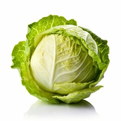 Fototapeta premium A fresh white cabbage isolated on white background. Fresh raw organic vegetable. Generative AI.