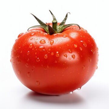 A fresh red tomato isolated on white background. Fresh raw organic vegetable. Generative AI.