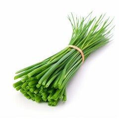 A fresh chives isolated on white background. Fresh raw organic vegetable. Generative AI.