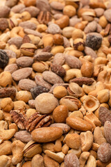 A group of almonds, pistachios, walnuts, macadamia, cashews.
