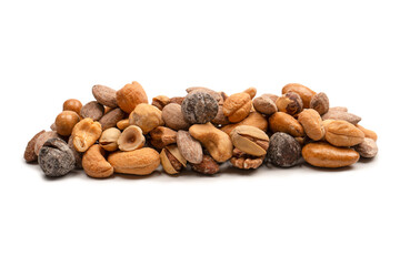 A group of almonds, pistachios, walnuts, macadamia, cashews.