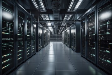 data center with large variety of servers, storage devices, and networking equipment, created with generative ai