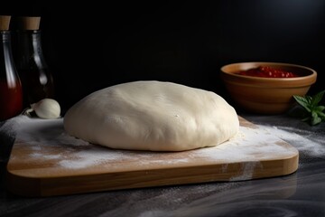 freshly made pizza dough, ready to be topped with sauce and cheese for delicious homemade pizza, created with generative ai