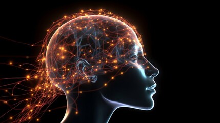 Obraz premium Digital Mind, Illuminating the Neural Network of Artificial Intelligence, a Network of Glowing Nodes in the Mind of the AI, AI Generative