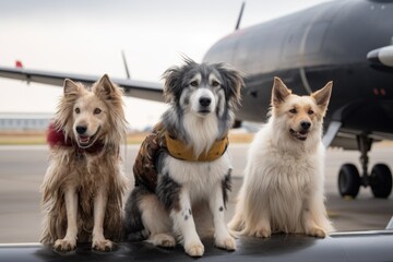 modern aircraft with furry and feathered crew members of different species, created with generative ai