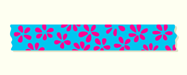 Abstract colorful doodle tape form. Colorful hand drawn doodle shape with flowers isolated on white background. Random childish color shapes and scribble bundle.