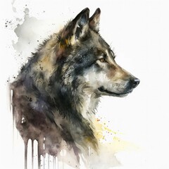 Wolf Portrait Watercolor Painting