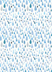 Hand painted watercolor rain drops seamless pattern isolated on white	