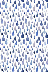 Watercolor seamless pattern with rain drops isolated on white  - 607428751
