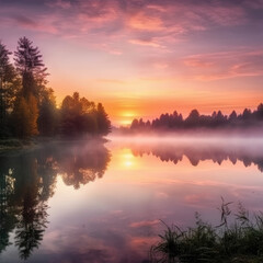 Fototapeta na wymiar sunrise over the lake, sunrise over the river