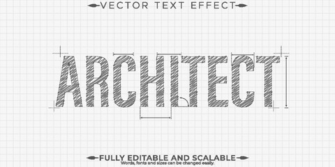 Architect drawing text effect, editable engineering and architectural text style