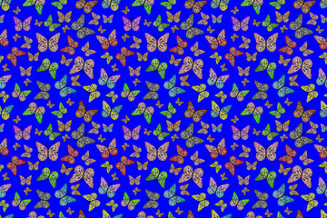 Seamless pattern with interesting doodles on colorfil background. Pano. Raster illustration.