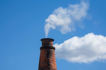 chimney with smoke billowing from the top, surrounded by clear blue sky, created with generative ai