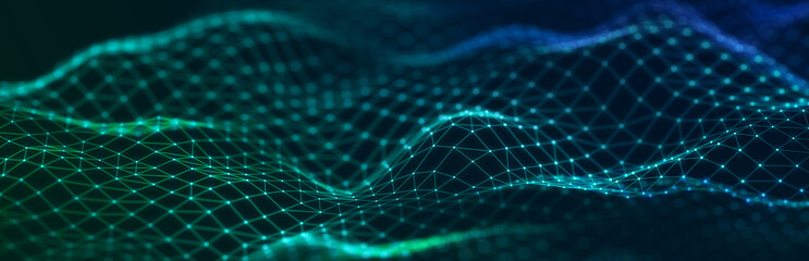 Abstract illustration with connected dots and lines. Digital network background. The concept of science, technology. 3D