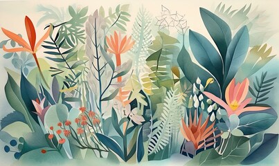 watercolor plants painting - obrazy, fototapety, plakaty