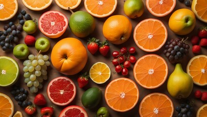 Fototapeta na wymiar Variety of citrus fruit including lemons, lines, grapefruits and oranges. generative ai