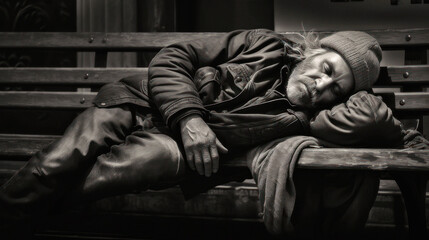 Within a photograph lies an untold tale of an American middle-class worker  now a homeless silhouette .A testament to resilience amidst hardship, embody a raw narrative of dreams delayed.Generative AI