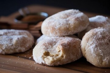 Fototapeta premium doughy and chewy cookies, rolled in sugar crystals or cinnamon, created with generative ai