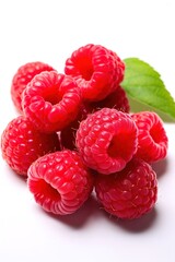 ripe raspberries isolated on white background close up. Generative AI