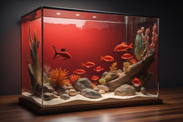 Aquarium with fish, seaweed and stones. generative ai