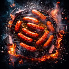 sausages cooked on an open fire. Generative AI 
