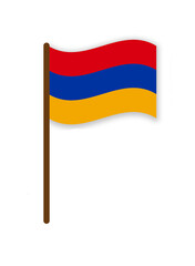 Armenia national flag. Armenian flag on the stick isolated on white background
