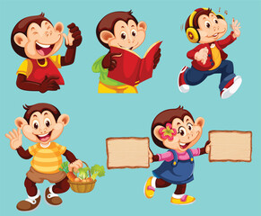  Set of monkey cartoon character by the greatest graphics