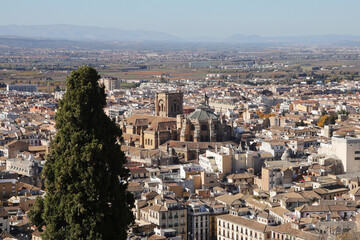 The panorama of old town of Granada, Albaicin, in Spain