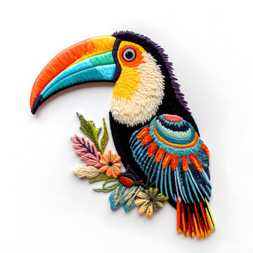 Toucan bird isolated on white background with embroidery pattern