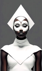African woman hybrid beauty stands. Embodying minimalism and futurism, her form merges past, present, and yet-to-come. The image, a concept collage, speaks volumes in its simplicity. Generative AI