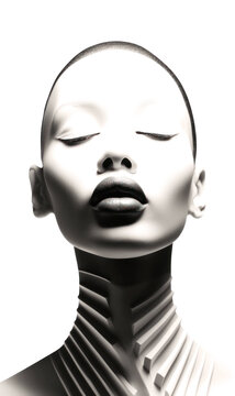 African woman hybrid beauty stands. Embodying minimalism and futurism, her form merges past, present, and yet-to-come. The image, a concept collage, speaks volumes in its simplicity. Generative AI