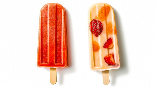 B&acirc;tonnet de glace a l'eau, glace sorbet aux fruits sur fond blanc - G&eacute;n&eacute;rative IA