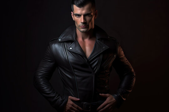 portrait of handsome leather man, ai generated