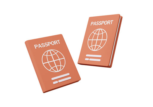 Brown passport icon vacation leisure touring holiday summer vacation concept on isolated background. Travel tourism plane trip planning world tour. 3d render illustration