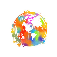 The globe is multicolored. Vector illustration