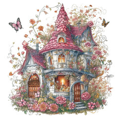 Fototapeta na wymiar Fairy House, Magical Fairy House, Garden Fairy, Whimsical, Fantasy, Enchanted Forest, AI Generated