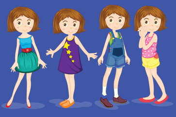 Young girl in different costumes by the greatest graphics
