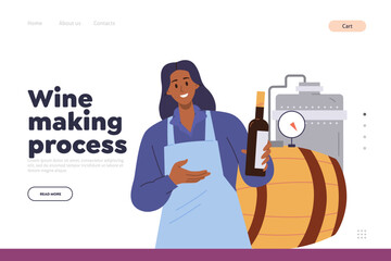 Wine making process landing page design template for online service of winery factory production