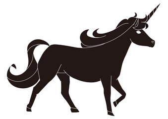 リアルでかっこいいユニコーンの白黒シルエットイラスト